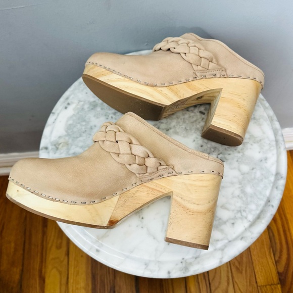 Dolce Vita Hila Braided Leather Wooden Platform Clogs in Sand Size 8 - Picture 9 of 15